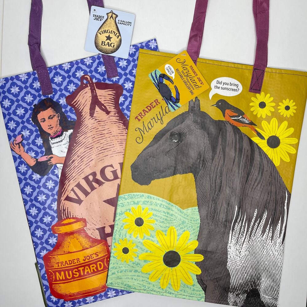 Set 2x Trader Joe’s State Reusable Tote Bag East Coast VIRGINIA VA + MARYLAND MD